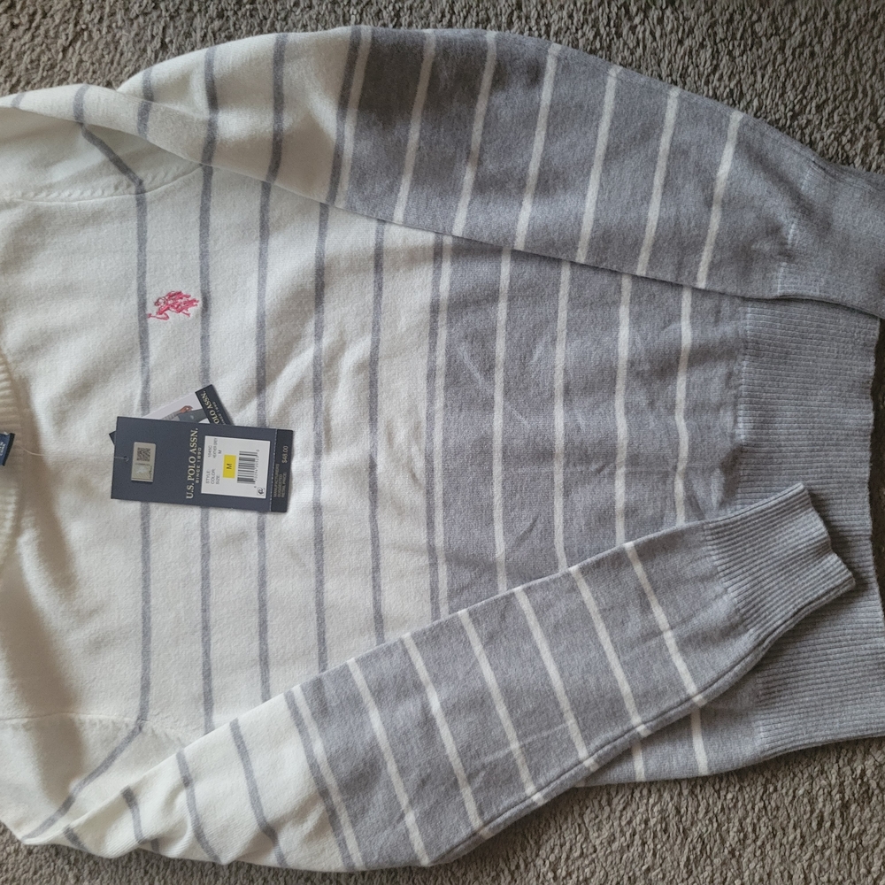 Gray and White Striped Sweater